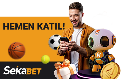 gülen adam, robot ve spor topları yer alan afiş